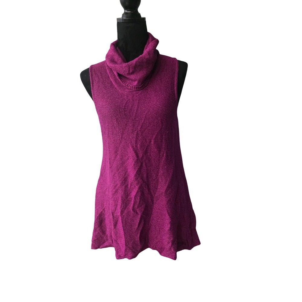 Cupio Magenta Sparkle Knit‎ Cowl Neck Sleeveless Tunic Top Women Sz XL A3 Purple
